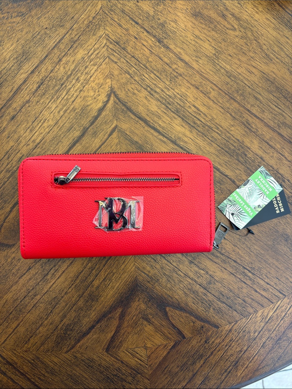 BADGLEY MISCHIKA Red Women's Zip-Around Wallet with Logo Accent